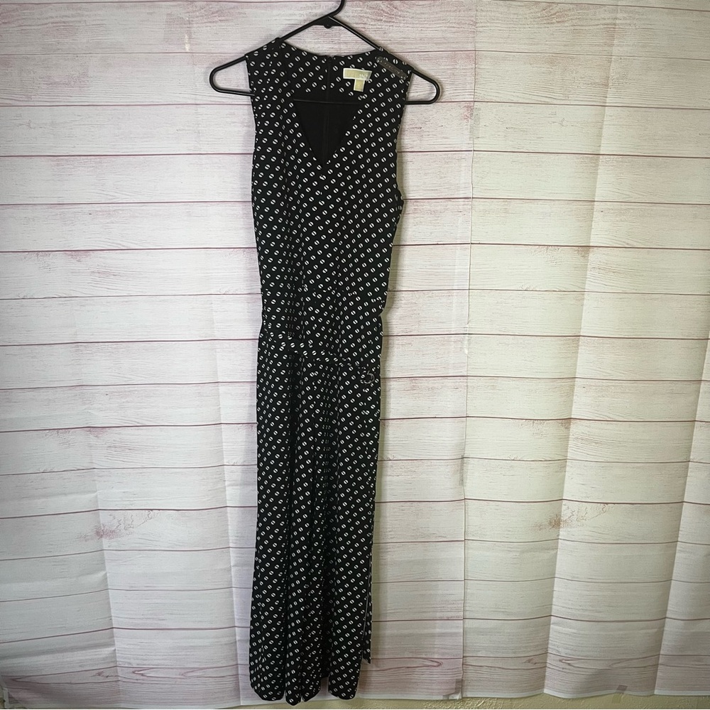 Michael Kors Black White Pocket Belted Wide Leg Jumpsuit Size 6